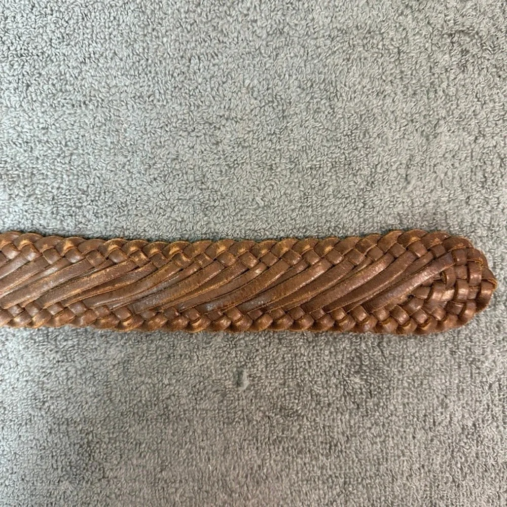 Linea Pelle Collection Brown Braided Leather Belt Handmade Bronze Buckle LP06010